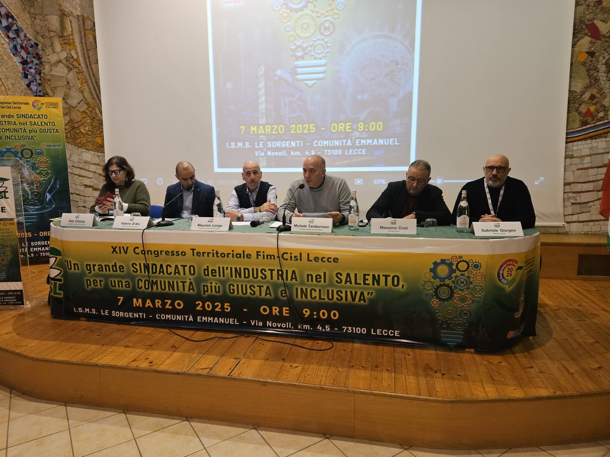 CislLecce's tweet photo. #07mar25 Oggi partecipiamo al XIV Congresso Territoriale della @FimLecce, alla presenza di @valeriodalo78 Segr. Naz.le @FIMCislStampa, @MicheleTamburra Segr. Gen.le @FimCislPuglia e @AdaChirizzi Segr. Gen.le #Cisl #Lecce. Relazione di Maurizio Longo a nome della FIM CISL Lecce. https://t.co/NnSIXGaQ0F