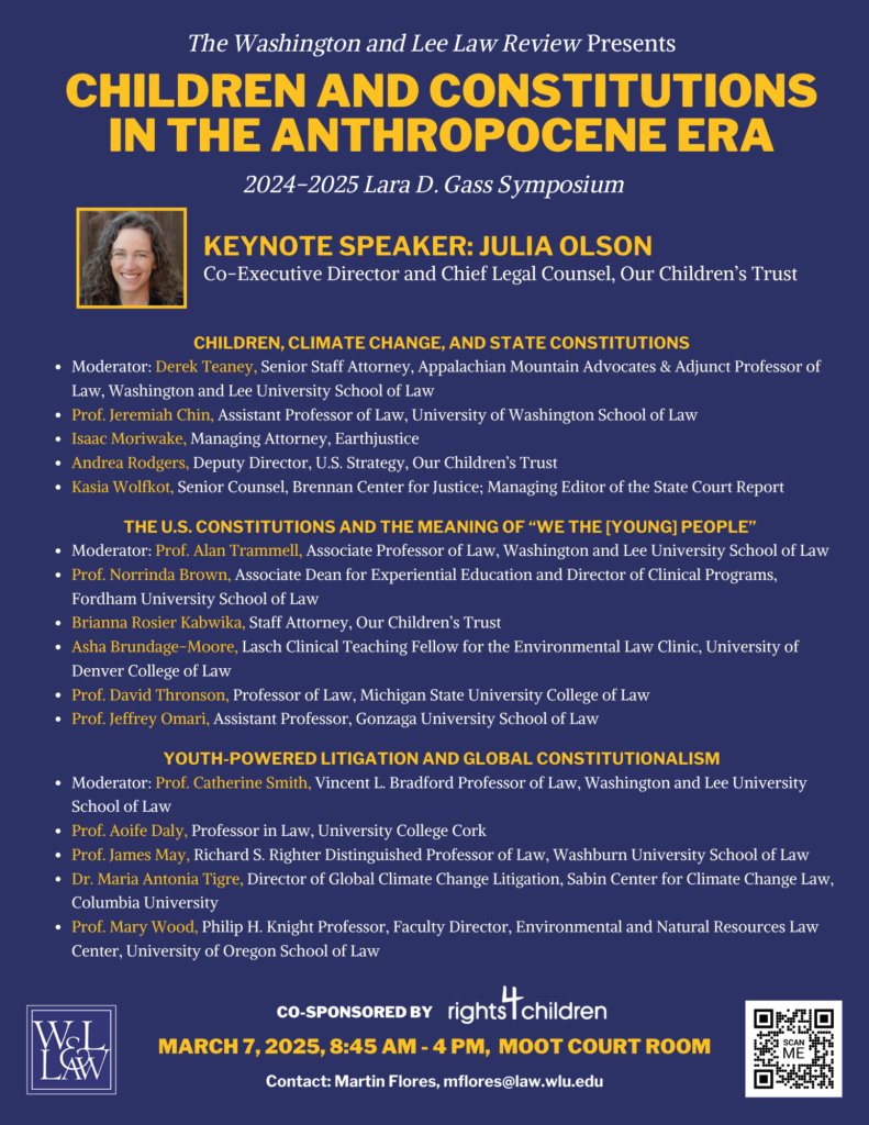 Youth Climate Justice (@youthclimatej) on Twitter photo 🗣️PI <a href="/ProfAoifeDaly/">Aoife Daly #ceasefirenow</a> presents today at the 2025 Symposium: Children and Constitutions in the Anthropocene Era hosted by <a href="/WLULawReview/">W&L Law Review</a>!
🤔She'll present on #YouthPoweredLitigation and #GlobalConstitutionalism.
🔗You can still register to attend online! lawreview.wlulaw.wlu.edu/2025-symposium… 🗣️PI <a href="/ProfAoifeDaly/">Aoife Daly #ceasefirenow</a> presents today at the 2025 Symposium: Children and Constitutions in the Anthropocene Era hosted by <a href="/WLULawReview/">W&L Law Review</a>!
🤔She'll present on #YouthPoweredLitigation and #GlobalConstitutionalism.
🔗You can still register to attend online! lawreview.wlulaw.wlu.edu/2025-symposium…