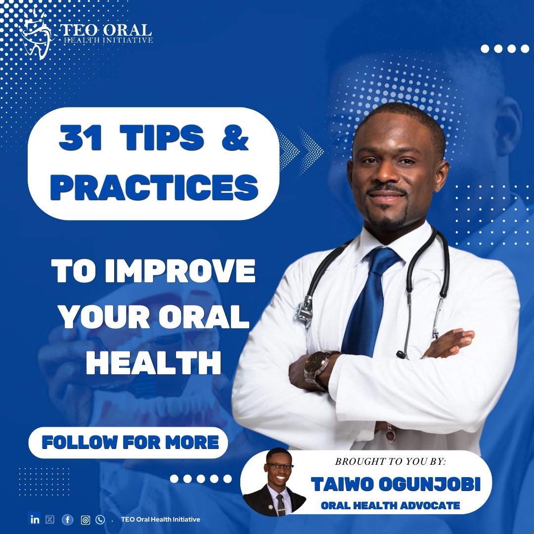 🦷 31 Days, 31 Tips for a Healthier Smile! 🦷

 TEO Oral Health Initiative 🦷 🩺 presents to you - "31 Tips and Practices to Improve Your Oral Health"🪥 🦷- your daily guide to a brighter, healthier smile! 

Stay tuned, learn, and take action for the best oral hygiene. ✨