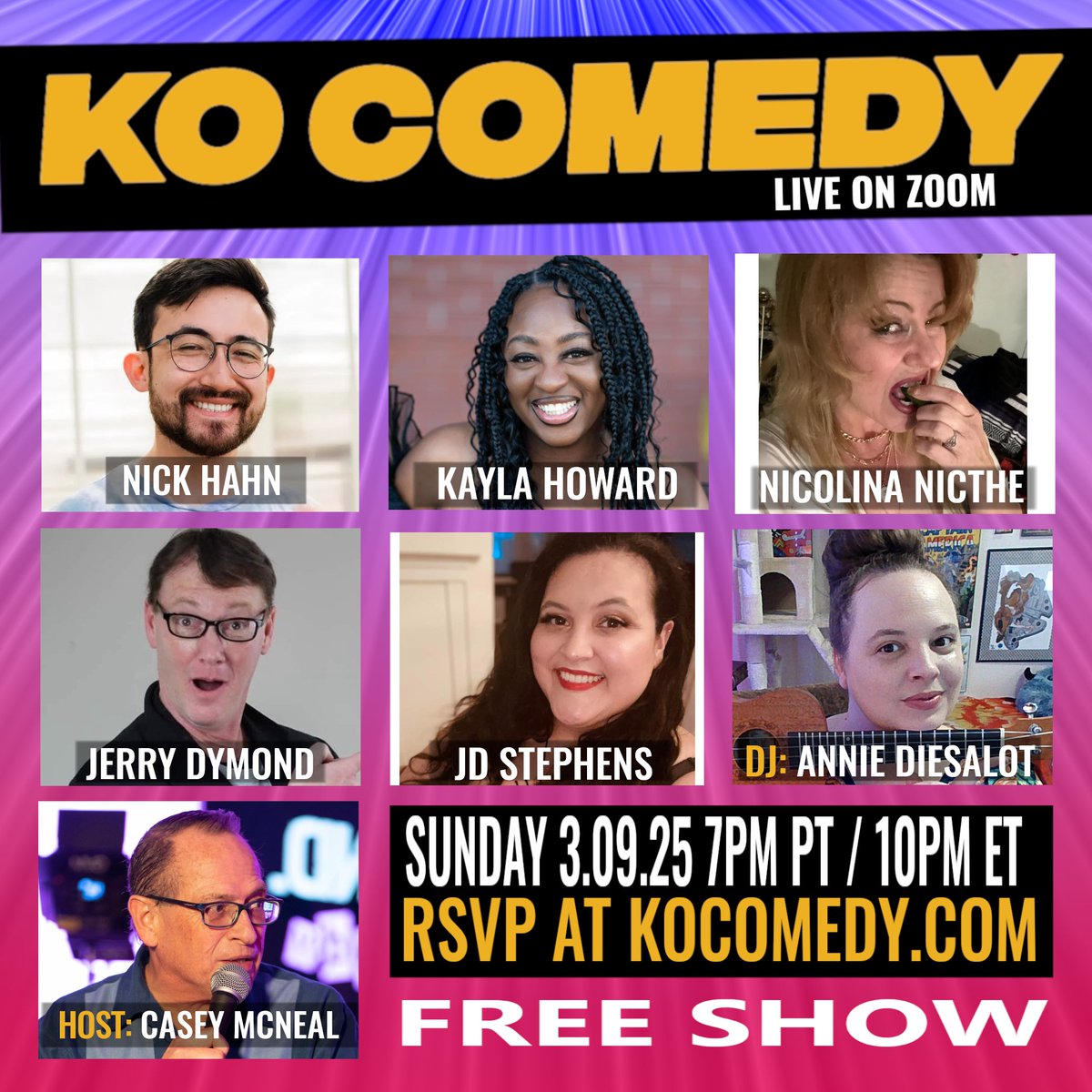 KO Comedy (@kocomedy) on Twitter photo Join Casey McNeal and his awesome friends for some great comedy! Get your free Zoom link at KOComedy.com or watch on Twitch with <a href="/ComedyHubLive/">Youtube.com/ComedyHubLive</a>
#KO #Sunday #HAHA Join Casey McNeal and his awesome friends for some great comedy! Get your free Zoom link at KOComedy.com or watch on Twitch with <a href="/ComedyHubLive/">Youtube.com/ComedyHubLive</a>
#KO #Sunday #HAHA