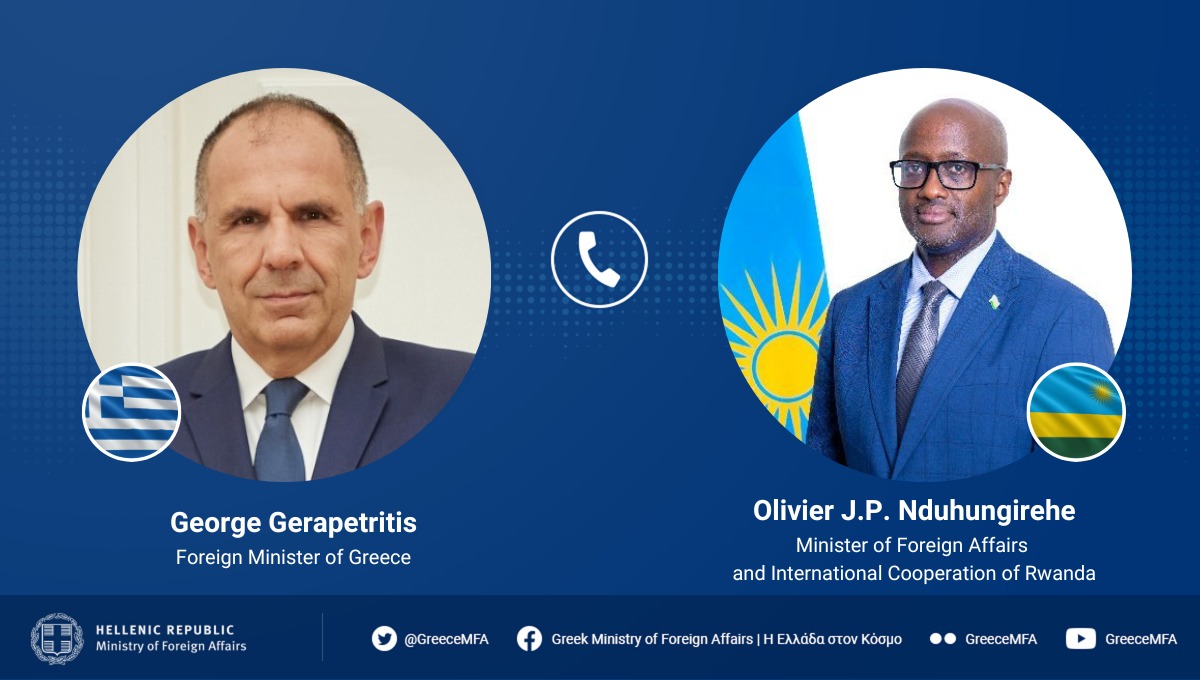 FM George Gerapetritis had a phone conversation w/ #Rwanda FM Olivier J.P. Nduhungirehe <a href="/onduhungirehe/">Olivier J.P. Nduhungirehe</a>  

Discussions focused on bilateral cooperation, esp. in light of #Greece’s participation in the UN Security Council  #GreeceUNSC