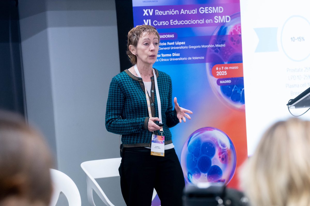Segunda jornada de la reunión #gesmd2025 👉🏻Abordamos nuevas entidades, diagnóstico y pronóstico en #SMD #MP.
👩‍⚕️Blanca Xicoy, de <a href="/CarrerasIJC/">Josep Carreras Leukaemia Research Institute (IJC)</a>, presenta las novedades en LMMC y neoplasias asociadas.
#sindromesmielodisplasicos <a href="/sehh_es/">@sehh_es</a>