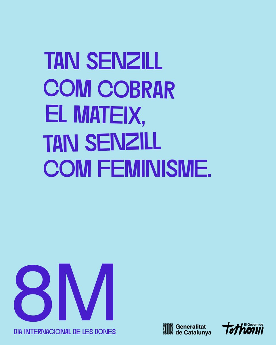 TIC Catalunya (@tic) on Twitter photo És molt senzill...
Volem tenir les mateixes oportunitats, emprendre sense barreres, treballar en empreses amb igualtat real o liderar sense sostres de vidre  
🟣 És tan senzill com F E M I N I S M E  
Aquest #8M, celebrem la senzillesa del feminisme  
gen.cat/8M És molt senzill...
Volem tenir les mateixes oportunitats, emprendre sense barreres, treballar en empreses amb igualtat real o liderar sense sostres de vidre  
🟣 És tan senzill com F E M I N I S M E  
Aquest #8M, celebrem la senzillesa del feminisme  
gen.cat/8M