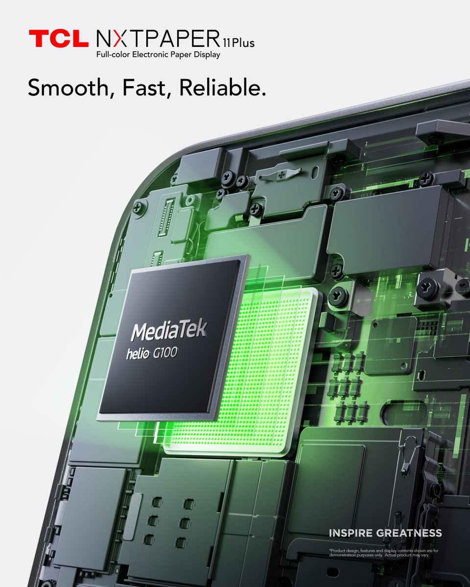 TCLMobileGlobal's tweet image. 🚀 Performance Redefined 🚀

TCL NXTPAPER 11 Plus: MediaTek Helio G100 for smooth performance, full-color e-paper display for vibrant, eye-friendly visuals.  
#TCL #TCLNXTPAPER11Plus #SmoothFastReliable #InspireGreatness