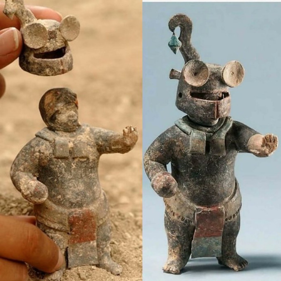 MindBodyIsLife's tweet photo. 22. Figurita maya de cerámica de 1.500 años de antigüedad con casco quitable, encontrada en El Perú-Waka', Petén, Guatemala. https://t.co/gzhqWLP2U5