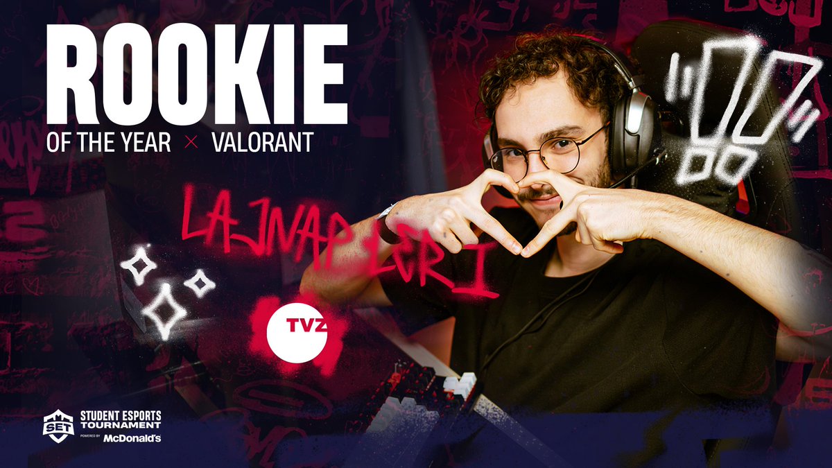 Valorant ROTY odlazi na TVZ! 🔥

Čestitke Dodi (lajnap leri) na osvajanju titule najboljeg debitanta Valorant discipline! 😎

#readySETgo #studentesportstournament