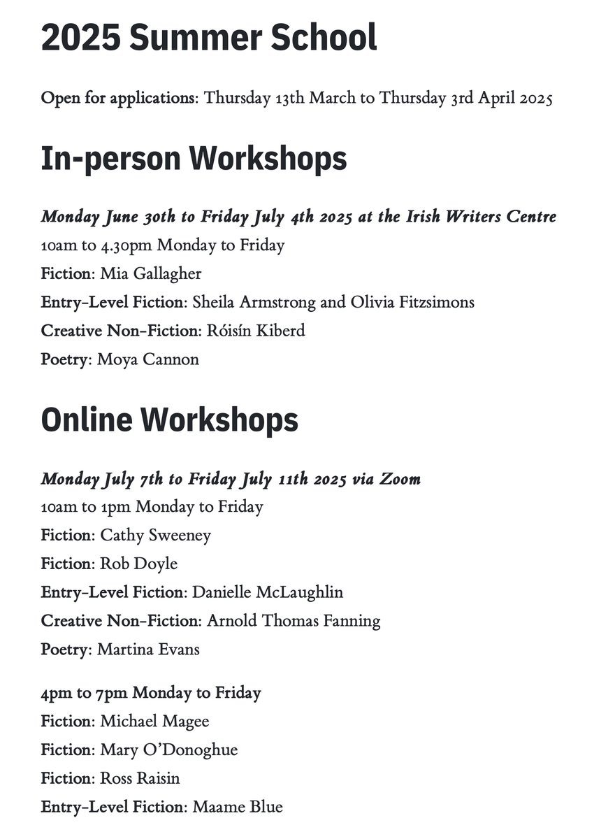 Our 2025 Summer School runs from June 30th until July 11th. Full details will be announced next week. In the meantime, here are the key dates and the line-up of workshop leaders. Applications open next Thursday.