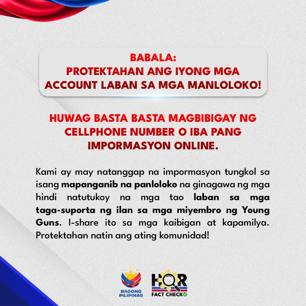 HORFactCheck's tweet photo. 𝐖𝐀𝐑𝐍𝐈𝐍𝐆: 𝐏𝐑𝐎𝐓𝐄𝐂𝐓 𝐘𝐎𝐔𝐑 𝐀𝐂𝐂𝐎𝐔𝐍𝐓𝐒 𝐀𝐆𝐀𝐈𝐍𝐒𝐓 𝐒𝐂𝐀𝐌𝐌𝐄𝐑𝐒!

Read full story:
https://t.co/fjLvYkWgQz

#HouseFactsHub #TunayNaBalita #HRepUpdates #LegislativeTruth https://t.co/oA697HYt6Z