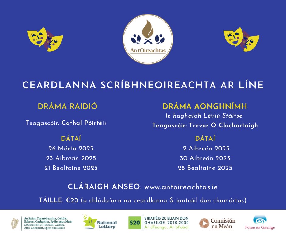 OirnaGaeilge's tweet image. Ar mhaith leat dráma a scríobh don raidió nó don stáitse? Cláraigh lenár gceardlanna scríbhneoireachta ar líne anois ag tinyurl.com/72ttts7c Tá spásanna teoranta - ná caill amach! #gaeilge #scríobh #raidió #OnaS25