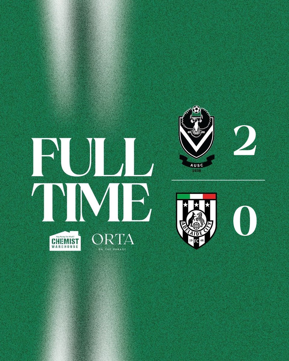 FULL TIME 🦓

Adelaide Uni 2 - 0 Adelaide City 

⚫️⚪️

#ThisIsOurCity