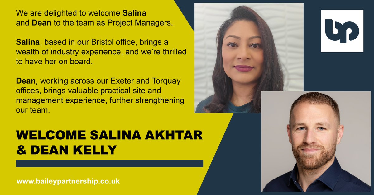 Welcome Salina &amp; Dean to the team as Project Managers! Salina, based in our Bristol office, brings a wealth of industry PM experience. Dean, working across our Exeter &amp; Torquay offices, brings valuable practical site &amp; management experience. #NewStarters #Construction #Careers