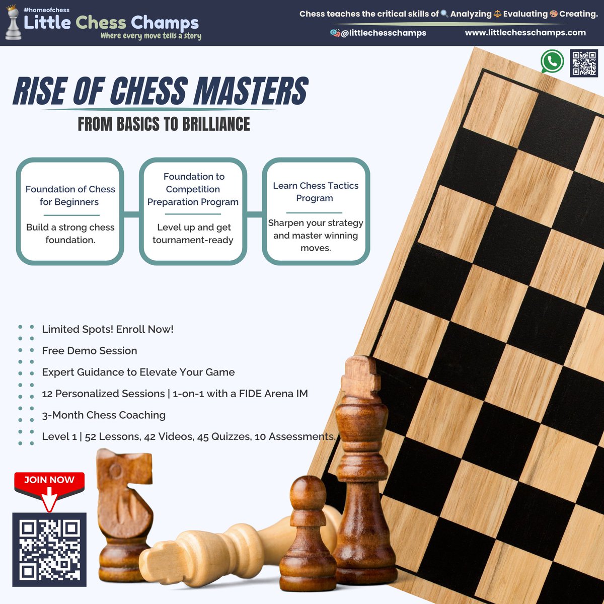 Rise of Chess Masters

Level 1: Beginner Chess Foundation
Link: llcforkids.my.canva.site/level1

Join WhatsApp Group: chat.whatsapp.com/KuMXBDPKv6QEet…
Chat with Us: wa.me/917306721350
More Chess Resources: linktr.ee/littlechesscha…
Website: littlechesschamps.com