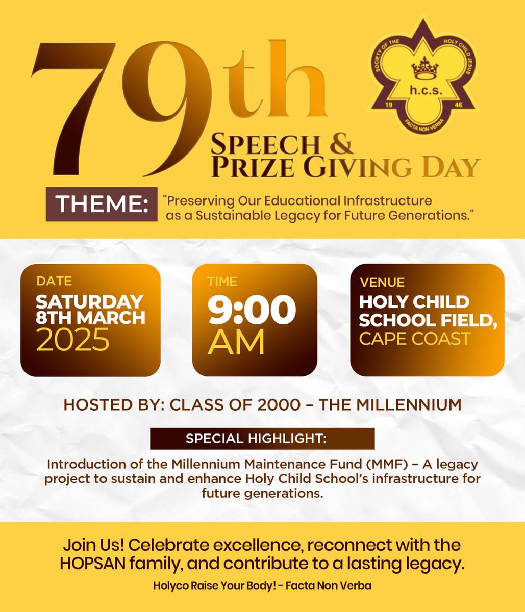 ghonetv's tweet photo. Holy Child School proudly marks its 79th Speech & Prize Giving Day!
Celebrate achievements, reunite with the HOPSAN family, and be part of a cherished tradition...
#HolyChildSchool #HOPSAN https://t.co/uFdseVfybj