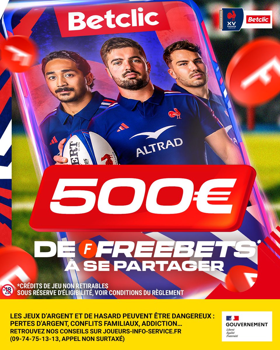 Betclic's tweet image. DES FREEBETS* POUR #IRLFRA ?! 🤩

On part sur un BIG 10 x 50€ de Freebets* pour vibrer devant ce magnifique choc ! 🎁

🤝 RT + Ton pseudo Betclic #FreebetsBetclic pour participer
🍀 TAS samedi 8 mars à 13h