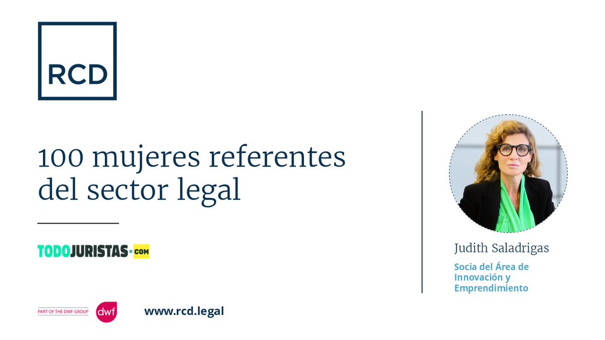 RCD (@rcd_legal) on Twitter photo Nos complace anunciar que Judith Saladrigas, socia del Área de Innovación y Emprendimiento, ha sido reconocida entre las 100 mujeres referentes del sector legal por <a href="/todojuristas/">Todojuristas.com</a>.
Listado completo: lnkd.in/d2FjtGNK Nos complace anunciar que Judith Saladrigas, socia del Área de Innovación y Emprendimiento, ha sido reconocida entre las 100 mujeres referentes del sector legal por <a href="/todojuristas/">Todojuristas.com</a>.
Listado completo: lnkd.in/d2FjtGNK