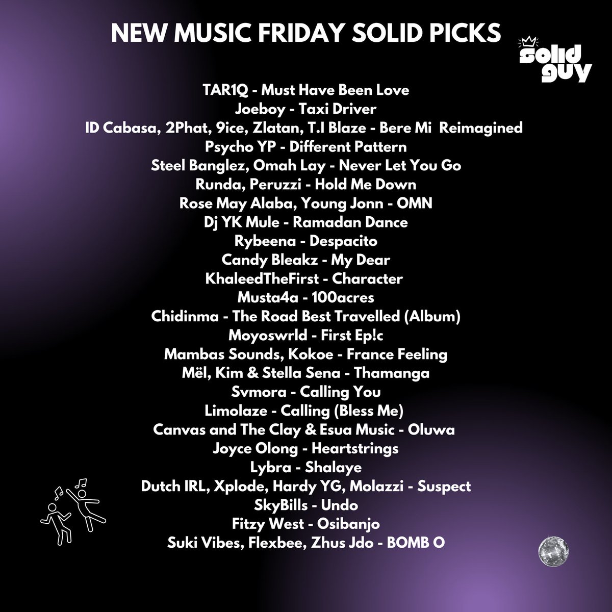 Candy Bleakz - My Dear 
KhaleedTheFirst - Character (@Khaleedthefirst)
Musta4a - 100acres (<a href="/just_musta4a/">PASS AM 🌟</a>)
Chidinma - The Road Best Travelled (Album) (<a href="/OfficialMissKDK/">Chidinmaekile</a>)
Moyoswrld - First Ep!c (<a href="/Moyoswrld/">Moyo</a>)
Mambas Sounds, Kokoe - France Feeling 
Mël, Kim &amp; Stella Sena - Thamanga