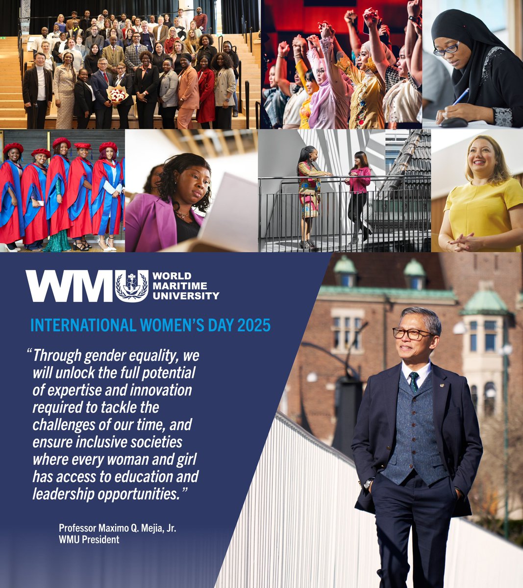 8 March is International Women's Day! WMU remains committed to increasing women’s enrollment &amp; advancing gender research in the maritime &amp; ocean sectors. Read President Mejia's full message here:  wmu.se/news/internati… #InternationalWomensDay #GenderEquality #Goal5 <a href="/IMOHQ/">International Maritime Organization</a>