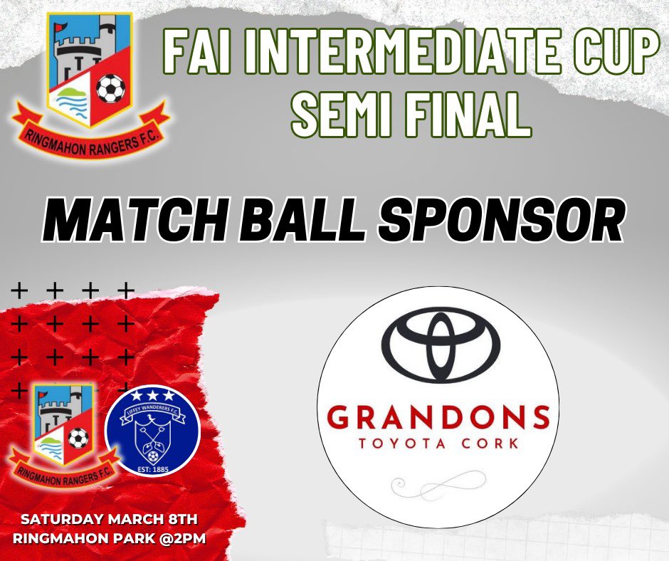 Final massive thanks to <a href="/GrandonsToyota/">Grandons Toyota Cork</a> and <a href="/ModernTyres/">Modern Tyre Service</a>  for their match ball sponsorship!Best of luck to Basil and the lads