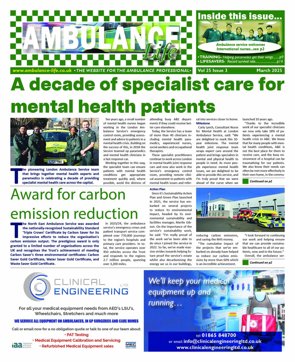 Ambulance Life (@amblifenews) on Twitter photo Download the latest issue of <a href="/AmbLifenews/">Ambulance Life</a> here bit.ly/AmbLife-March25 inside... Award for carbon emission reduction, <a href="/EastEnglandAmb/">EEAST Ambulance Service</a> welcomes international nurses to frontline, <a href="/MedicallAmb/">Medicall Ambulance</a> Private Ambulance Acquisition, <a href="/EMASNHSTrust/">East Midlands Ambulance Service NHS Trust</a> New mental health ambulances Download the latest issue of <a href="/AmbLifenews/">Ambulance Life</a> here bit.ly/AmbLife-March25 inside... Award for carbon emission reduction, <a href="/EastEnglandAmb/">EEAST Ambulance Service</a> welcomes international nurses to frontline, <a href="/MedicallAmb/">Medicall Ambulance</a> Private Ambulance Acquisition, <a href="/EMASNHSTrust/">East Midlands Ambulance Service NHS Trust</a> New mental health ambulances