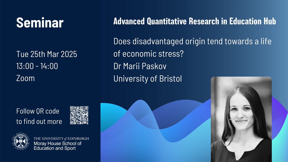 Advanced Quantitative Research in Education Hub (@aqrie_hub) on Twitter photo 📢Next <a href="/AQRiE_Hub/">Advanced Quantitative Research in Education Hub</a> <a href="/MorayHouse/">Moray House School of Education and Sport</a> seminar: 'Does #disadvantaged origin tend towards a life of #economic #stress?' Dr Marii Paskov from <a href="/BristolUni/">University of Bristol</a> will present quantitative research on the long-lasting impact of social origin in shaping life outcomes. More:👇
education-sport.ed.ac.uk/does-disadvant… 📢Next <a href="/AQRiE_Hub/">Advanced Quantitative Research in Education Hub</a> <a href="/MorayHouse/">Moray House School of Education and Sport</a> seminar: 'Does #disadvantaged origin tend towards a life of #economic #stress?' Dr Marii Paskov from <a href="/BristolUni/">University of Bristol</a> will present quantitative research on the long-lasting impact of social origin in shaping life outcomes. More:👇
education-sport.ed.ac.uk/does-disadvant…