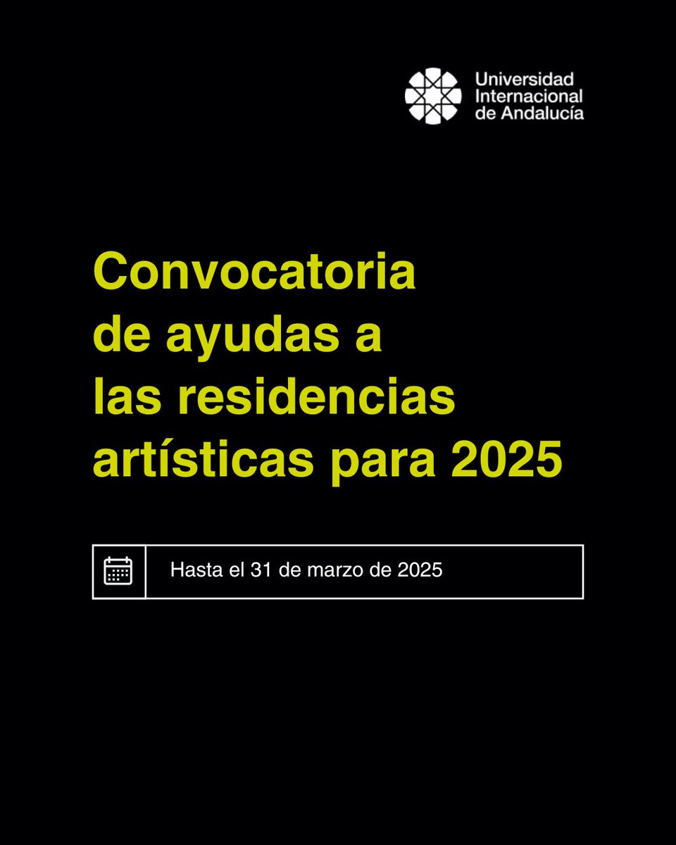 📣 ¡Abierta convocatoria de ayudas a las residencias artísticas para 2025!

👉 Dirigida a artistas, colectivos y profesionales, que trabajen en #danza y #artesescénicas y artes vivas.

ℹ️ Más información: unia.es/noticias/la-un…

#AyudasResidenciasArtísticas #somosUNIA