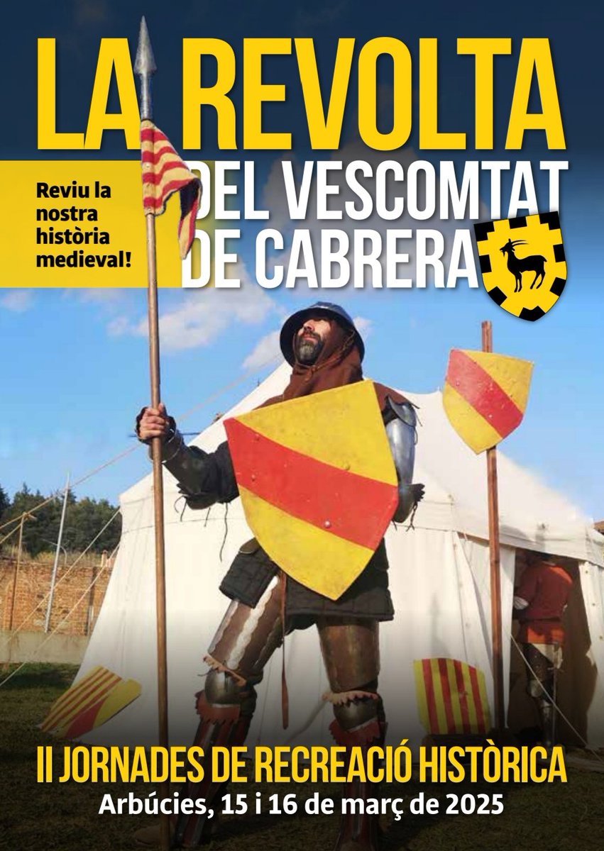 Any 1367, les tropes del rei Pere El Cerimoniós han ocupat la vall d'Arbúcies i volen conquerir el castell de Montsoriu...! 🏰⚔️

Visita l'Espai Cabrera i un autèntic campament reial amb tallers, jocs, artesans, soldats, cavallers... 

Us hi esperem! 🐐🎊