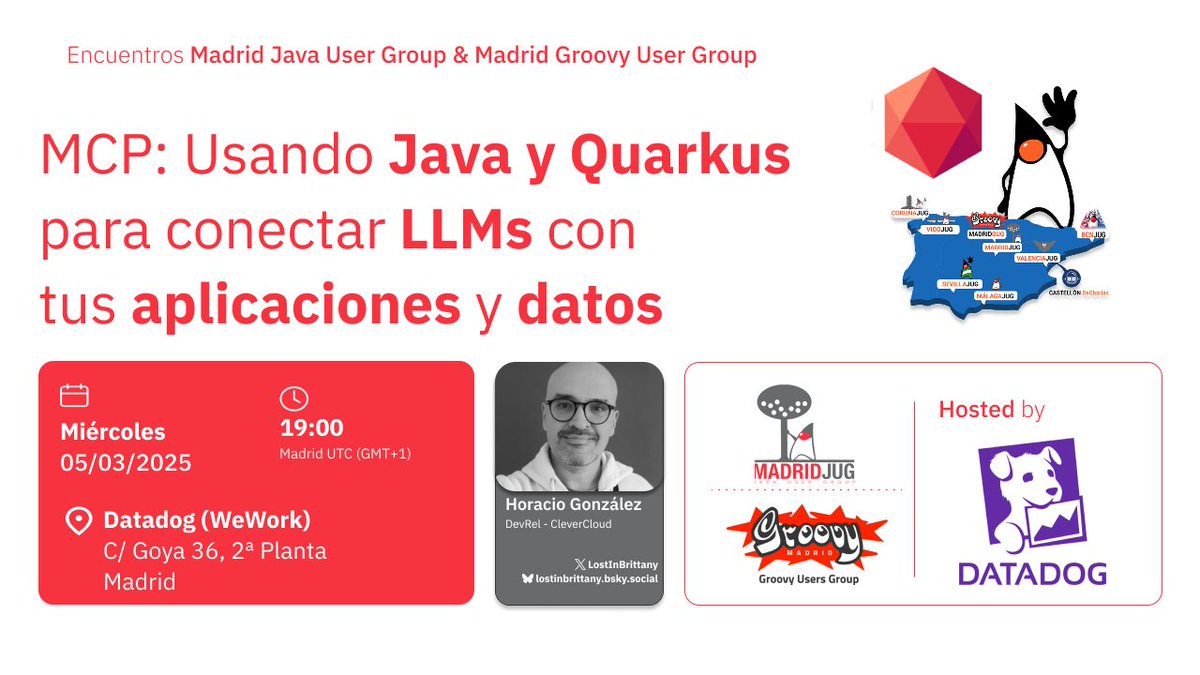 ¿Te interesa #LLM y #LangChain4j? 🤖💡
<a href="/LostInBrittany/">Horacio González 🇪🇺 🥑</a> lo explica todo en la charla que dio hace unos días. ¡No te lo pierdas! 🔥

📺 youtube.com/watch?v=Ryvc-9…