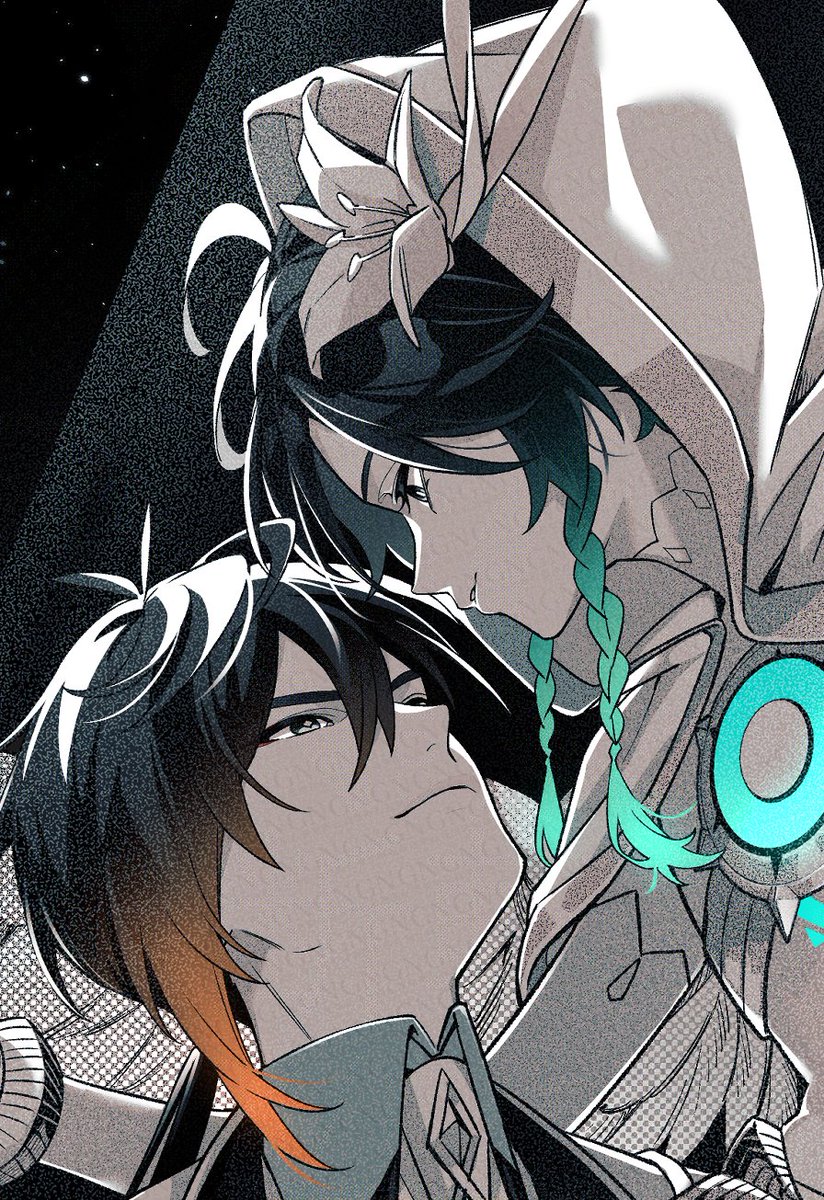 ウェンティ(原神) ,鍾離|しょうり(原神) 「アップ 」|こんぽたーじゅ🌽のイラスト