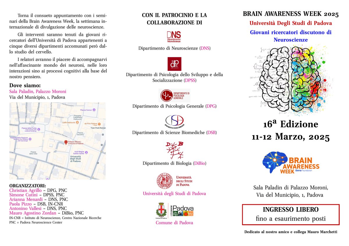 PNC_UniPD's tweet image. Longing for more talks on #neuroscience?
Check the program @UniPadova for the #Brain #Awareness Week 2025!⬇️