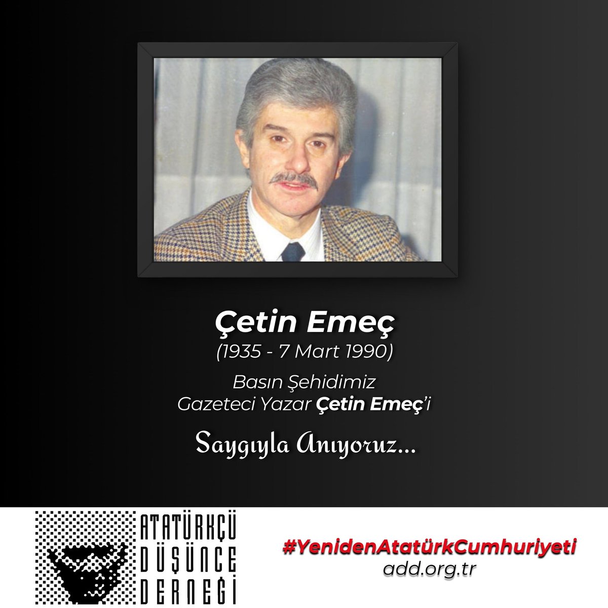 Emperyal güçler ve işbirlikçilerince katledilen Basın Şehidimiz Gazeteci Yazar Çetin Emeç’i ve aynı suikastte yaşamını yitiren şoförü Sinan Ercan'ı saygıyla anıyoruz. #ÇetinEmeç