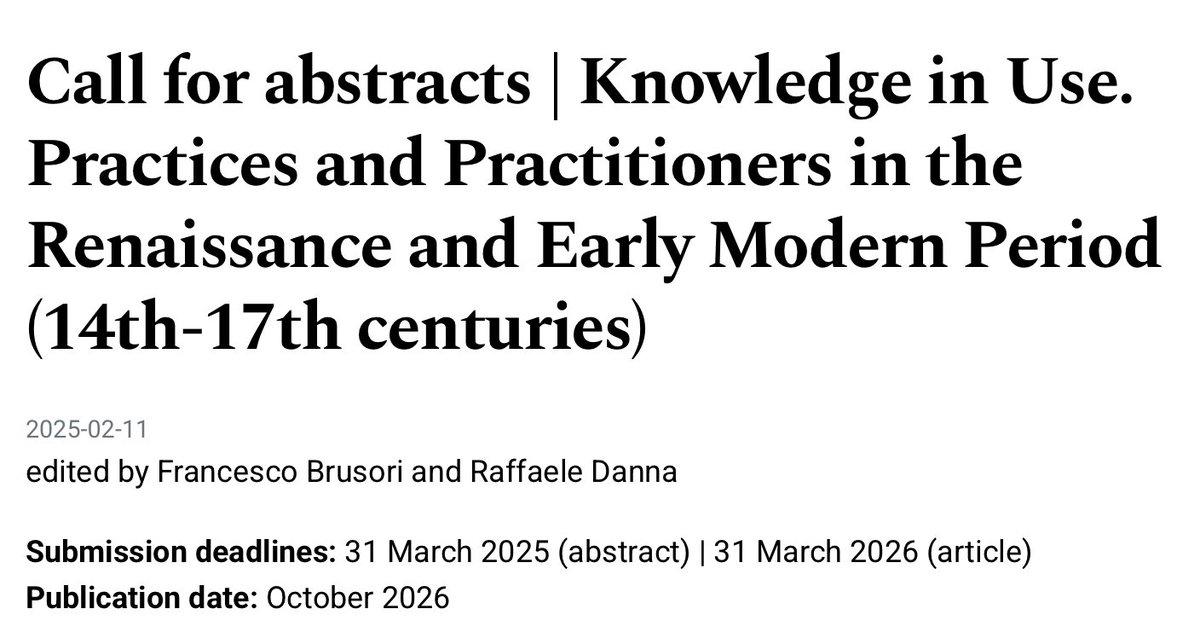 📢Call for abstracts on 'Knowledge in Use'📢
We welcome contributions on how knowledge evolved through practice and interaction with material culture and social settings

gal-studies.museogalileo.it/index.php/gali…