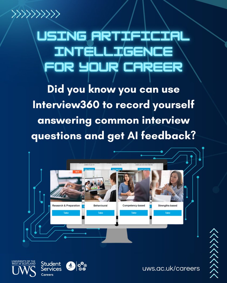 Did you know you can record yourself answering common interview questions and get AI feedback using our Interview360 tool? Check it out: uws.careercentre.me/u/qtbwuaxx
