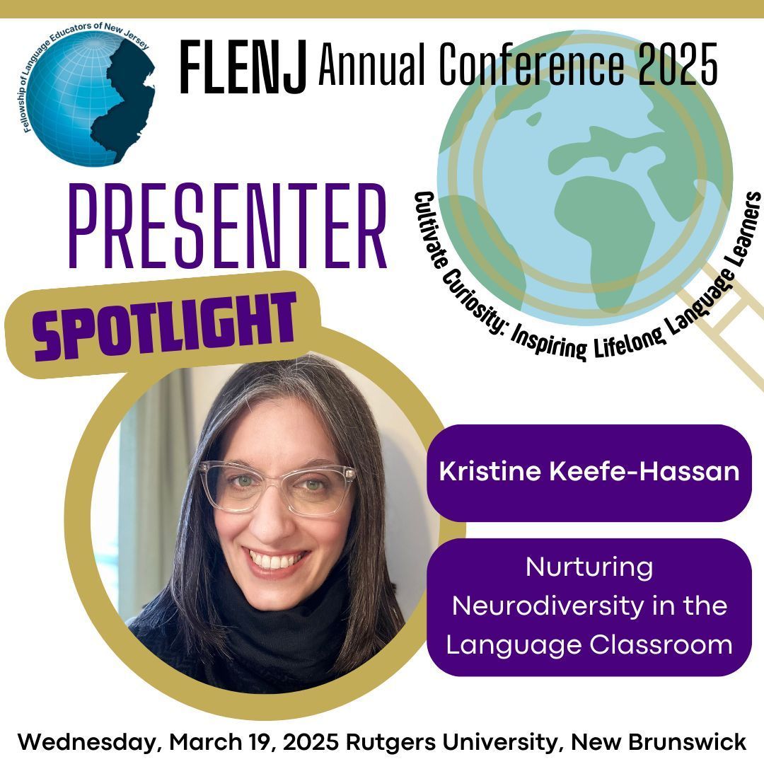 Neurodiverse students are sometimes excluded or exempt from world language classes. Let's talk about how to make more accessible language classes for all students! We are thrilled to welcome back Kristine Keefe-Hassan to #AC25! Register here: buff.ly/QXiOJcN