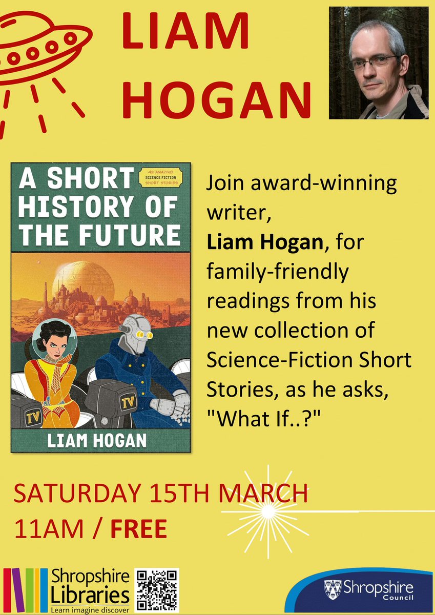 A Short History of the Future (<a href="/northodoxpress/">Northodox Press 📖</a>): 42 modern twists on retro themes from time travel to multiverses, via aliens, pocket spaceships, teleportation mishaps, and space pirates!

Next up: A live reading at @ShrewslibraryUK! 

#ScienceFiction #ShortStories #LiveLit