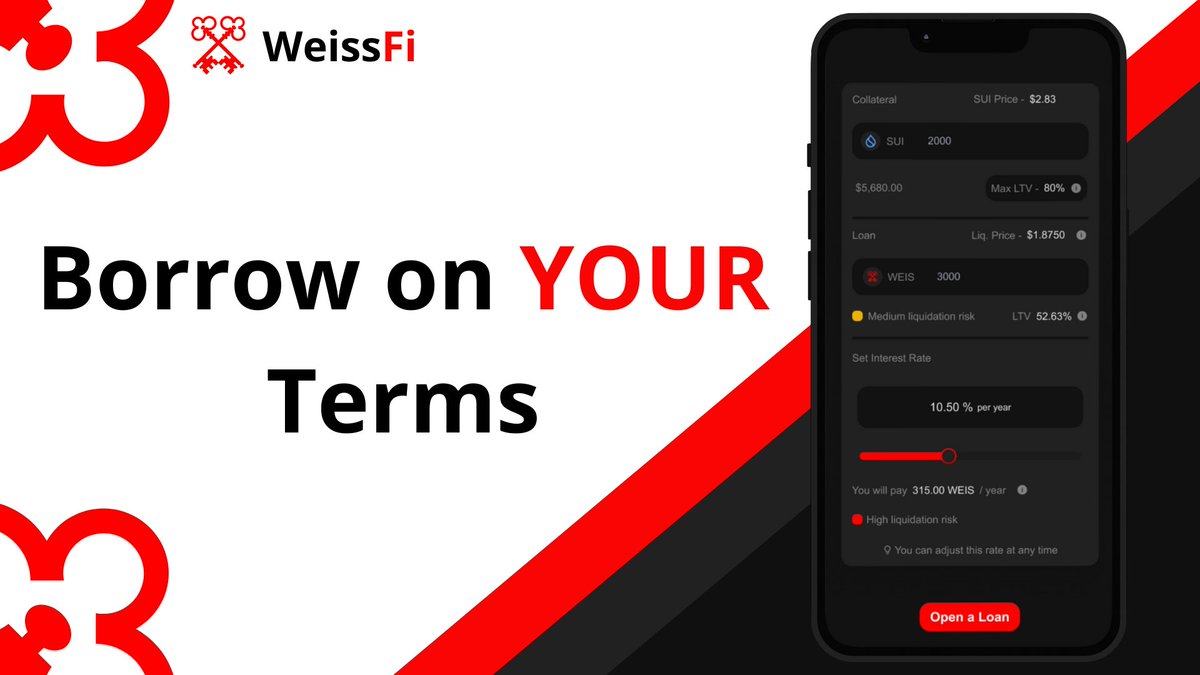 weiss_fi's tweet image. No more algorithmic rates! 
With @weiss_fi, you set your own interest rate and manage your borrowing strategy freely.