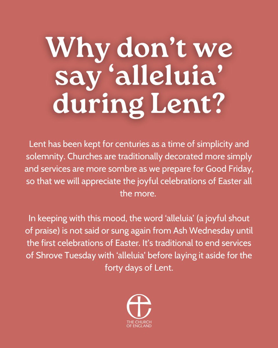 Why don't we say 'alleluia' during Lent? 👇 

The Church of England’s Lent theme for 2025 is Living Hope. Find out more at cofe.io/LivingHope.

#LivingHope