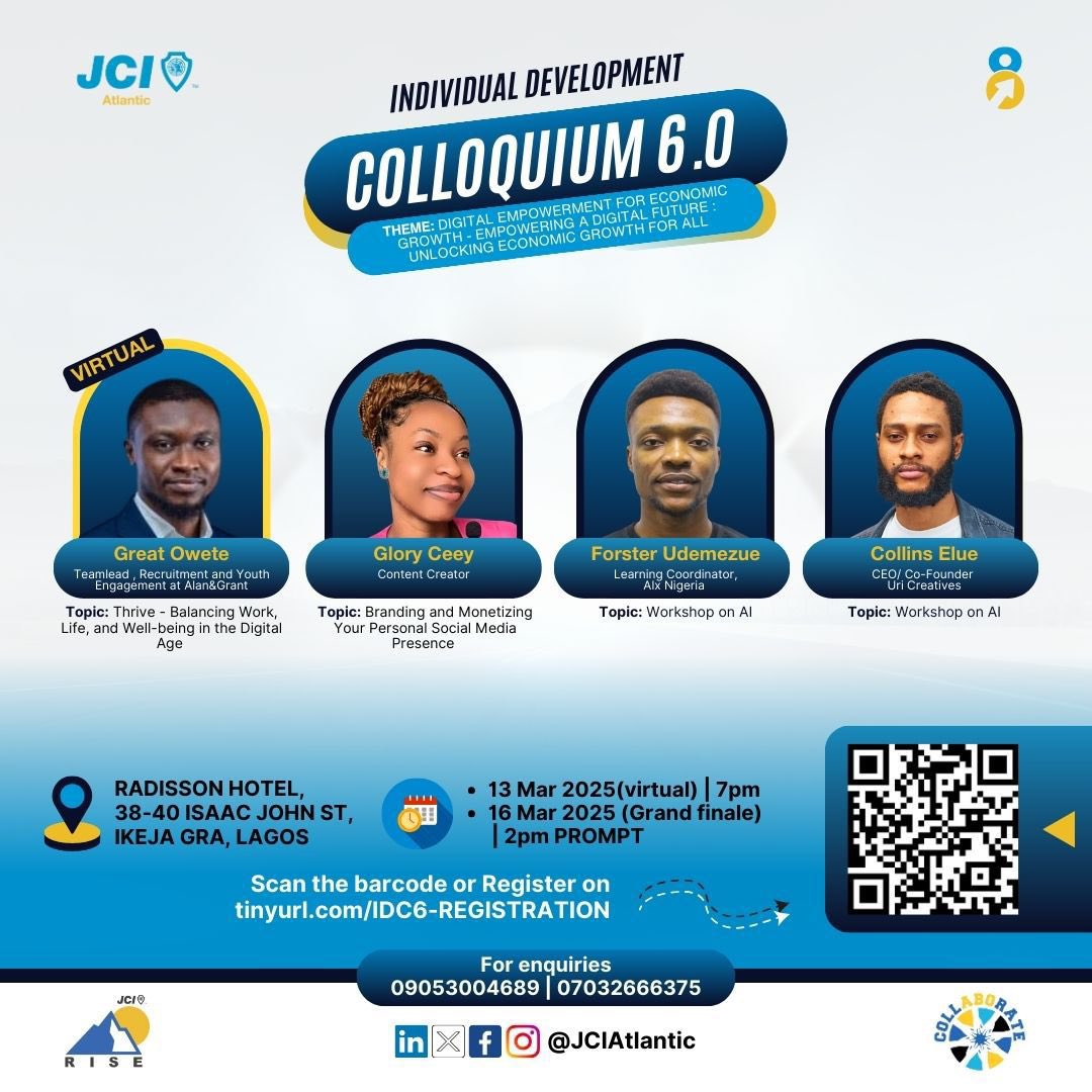 🚀 Step Into the Future with IDC 6.0! 🚀

IDC 6.0 is bringing you the tools, strategies, and insights to lead in the digital age!

Learn how to thrive in work, life, and beyond with like-minded achievers and industry experts

📌 REGISTER NOW: tinyurl.com/IDC6-REGISTRAT…
#JCIAtlantic