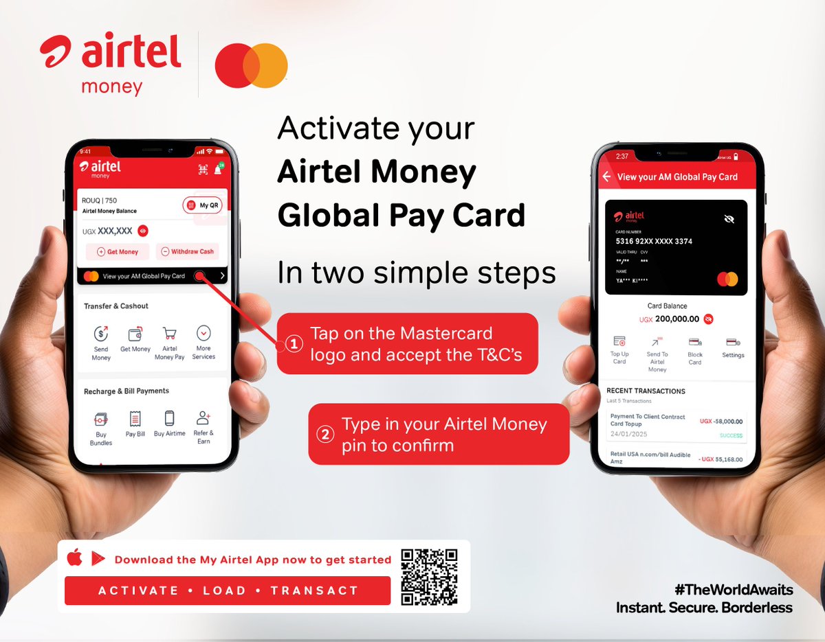 Shop anywhere, pay anywhere! Get your #AirtelMoneyGlobalPayCard in just 2 easy steps on the #MyAirtelApp and start exploring the world of seamless payments!