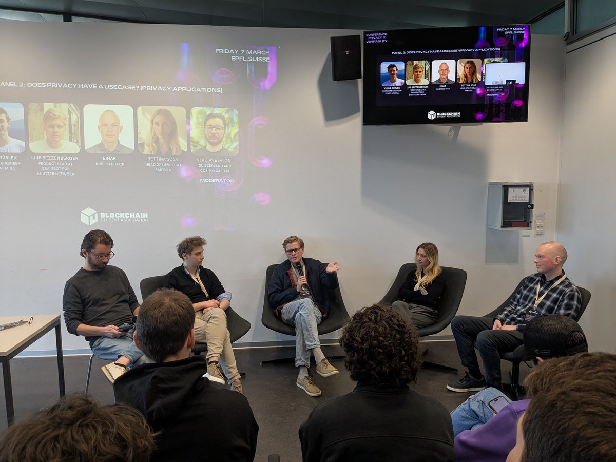 Privacy Guardians (@privacyguardia) on Twitter photo Disclosing privacy use cases and challenges at <a href="/EPFL/">EPFL</a> with <a href="/ShutterNetwork/">Shutter 🛡️⚔️</a> x <a href="/bezzenberger/">Luis Bezzenberger</a>, <a href="/MinaProtocol/">Mina Protocol (httpz) 🪶</a> x <a href="/yunusguerlek/">Yunus | node101</a>, <a href="/partisiampc/">Partisia Blockchain</a> x <a href="/bettysrohl/">betts</a> & <a href="/inversed_tech/">Inversed Technologies</a> Disclosing privacy use cases and challenges at <a href="/EPFL/">EPFL</a> with <a href="/ShutterNetwork/">Shutter 🛡️⚔️</a> x <a href="/bezzenberger/">Luis Bezzenberger</a>, <a href="/MinaProtocol/">Mina Protocol (httpz) 🪶</a> x <a href="/yunusguerlek/">Yunus | node101</a>, <a href="/partisiampc/">Partisia Blockchain</a> x <a href="/bettysrohl/">betts</a> & <a href="/inversed_tech/">Inversed Technologies</a>
