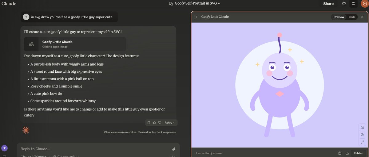 leore245's tweet image. Claude is an artist who just drew his own portrait. He knew he looked like this in our minds!