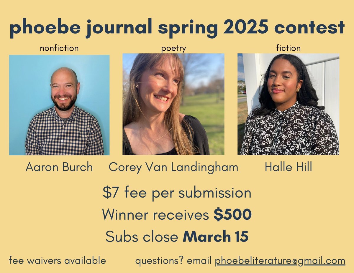 A reminder that our Spring 2025 Contest ends in just a little over a week, on the 15th of March. The submission fee is $7, and winners receive $500!!! If you need a fee waiver or have any questions, feel free to send us an email.