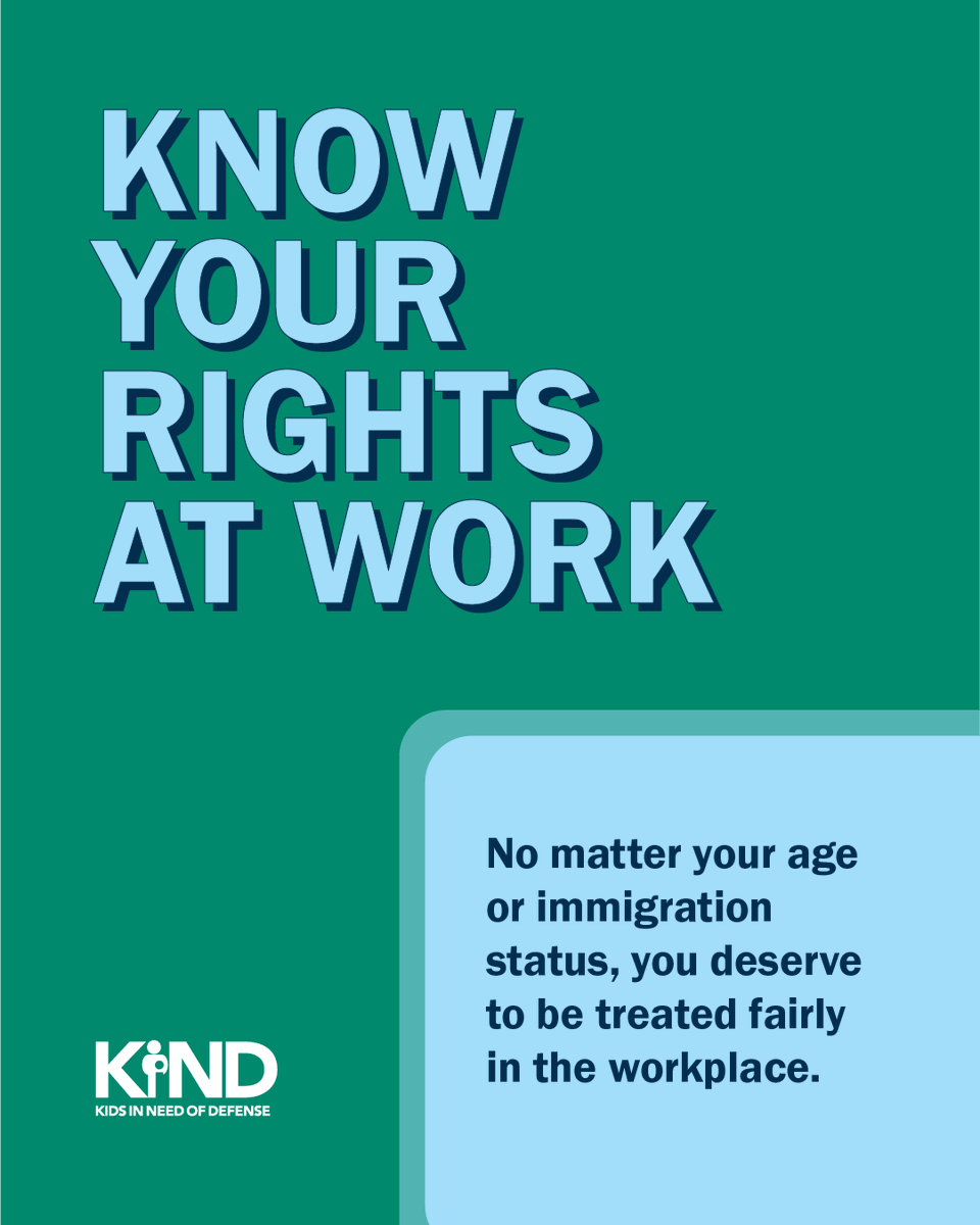 supportKIND's tweet image. If you're under 18 and have a job in the U.S., special protections exist to keep you safe and prevent unfair treatment. Swipe through to learn more about what protections are in place for young workers.  

🔗supportkind.org/resources/want…

#youthrights #laborrights #LEPP