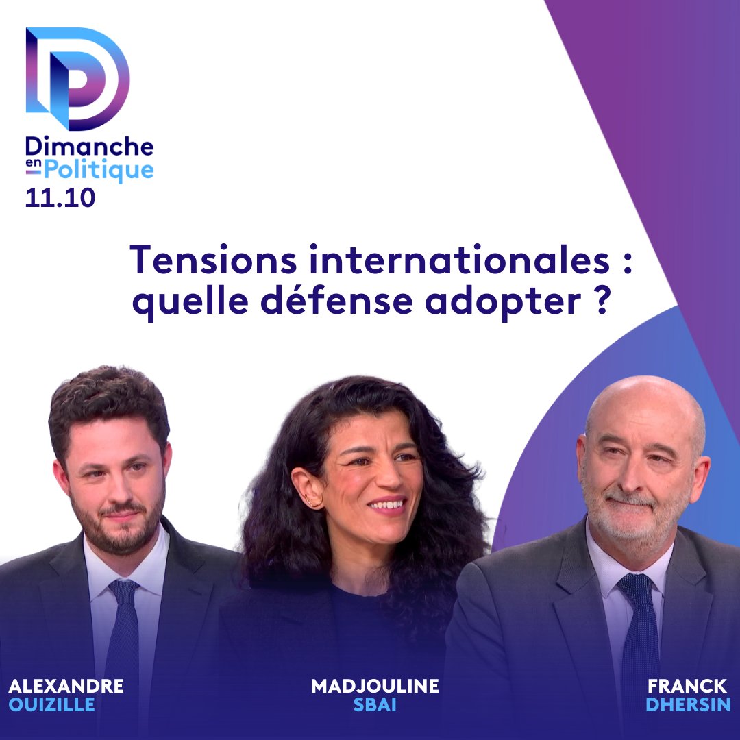 Tensions internationales : Quelle défense adopter ?
Rdv dans #dimancheenpolitique ce 9 mars à 11h10 pour en débattre avec nos invités et <a href="/HamdaneZohra/">Zohra Hamdane</a> :
▶️ <a href="/majdoulinesbai/">Majdouline Sbai</a>
▶️ <a href="/Aouizille/">Alexandre Ouizille</a>
▶️ <a href="/FDhersin/">Franck Dhersin</a>