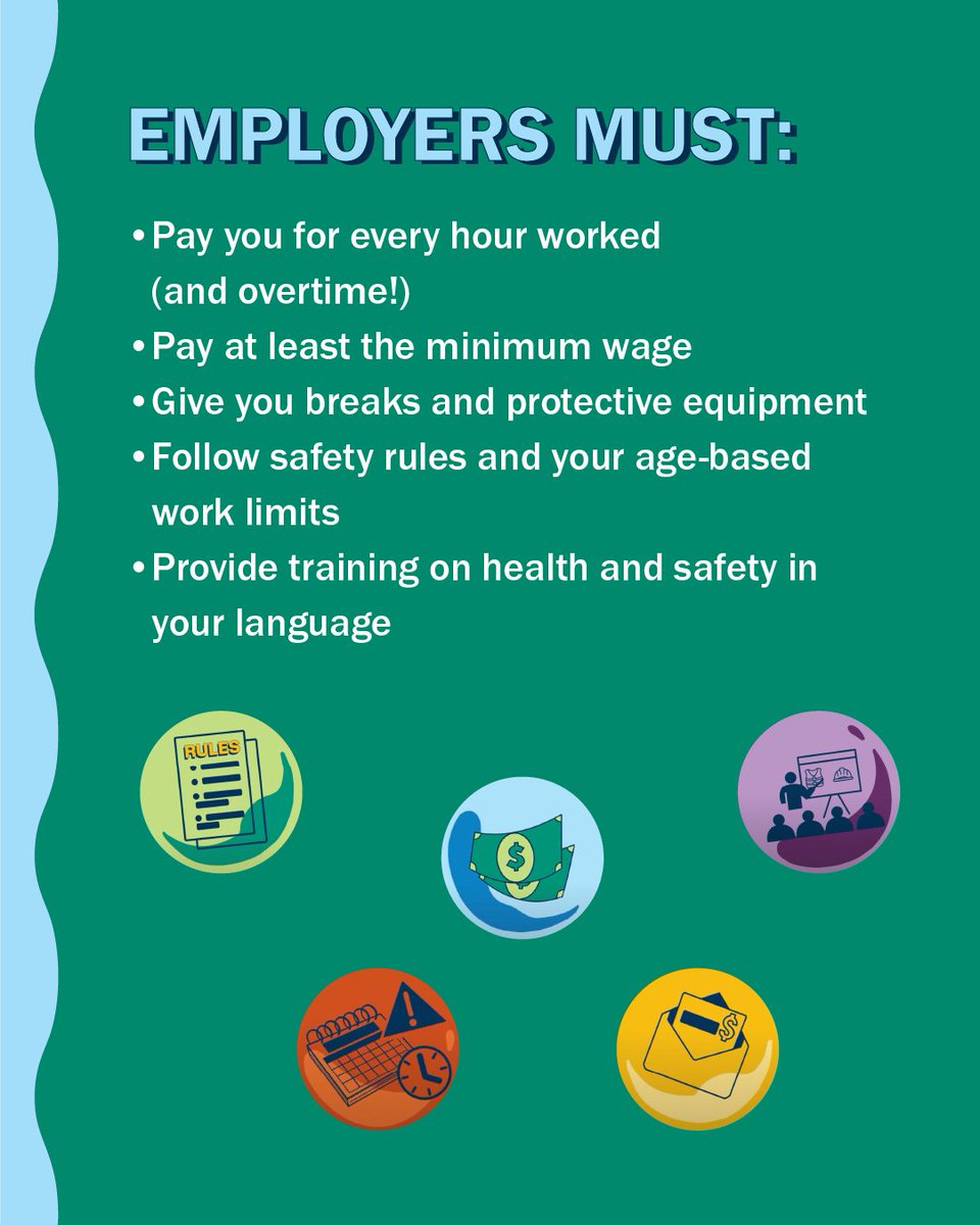 supportKIND's tweet image. If you're under 18 and have a job in the U.S., special protections exist to keep you safe and prevent unfair treatment. Swipe through to learn more about what protections are in place for young workers.  

🔗supportkind.org/resources/want…

#youthrights #laborrights #LEPP