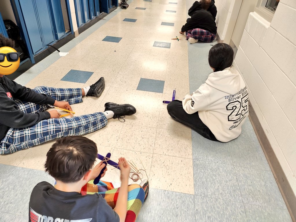 MrMacSCPS's tweet image. Who can build the best catapult? We&apos;re seeing who can launch their marshmallow the furthest down the hall.
