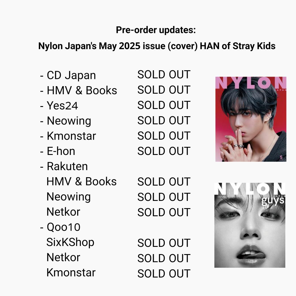 han (@humblescissors) on Twitter photo Pre-order update: Nylon Japan’s May 2025 issue (Cover) HAN of Stray Kids
SOLD OUT 🔥
#HAN #한 #한지성 #ハン
<a href="/Stray_Kids/">Stray Kids</a> <a href="/Stray_Kids_JP/">Stray Kids Japan Official</a>
<a href="/NYLONJAPAN/">NYLON JAPAN</a> <a href="/NARSCosmetics/">NARSCosmetics</a> Pre-order update: Nylon Japan’s May 2025 issue (Cover) HAN of Stray Kids
SOLD OUT 🔥
#HAN #한 #한지성 #ハン
<a href="/Stray_Kids/">Stray Kids</a> <a href="/Stray_Kids_JP/">Stray Kids Japan Official</a>
<a href="/NYLONJAPAN/">NYLON JAPAN</a> <a href="/NARSCosmetics/">NARSCosmetics</a>