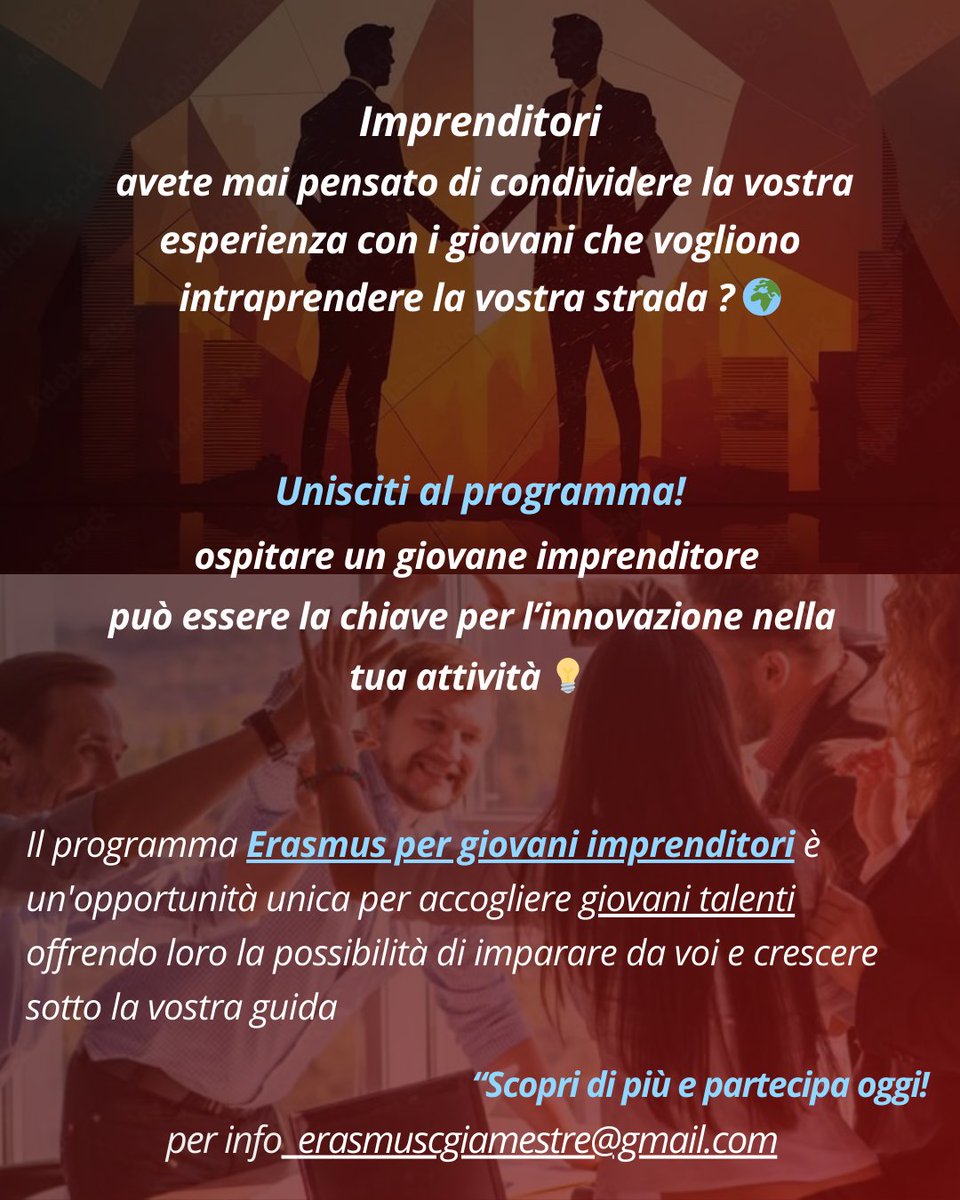 Perché avventurarsi in uno scambio? 🌍

·        Scoprire modi diversi di fare affari
·        Scoprire potenziali opportunità e cooperazione
·        E’ senza costi

🔗 Per maggiori informazioni e per candidarti, visita il sito ufficiale: lnkd.in/gZUVsCD.