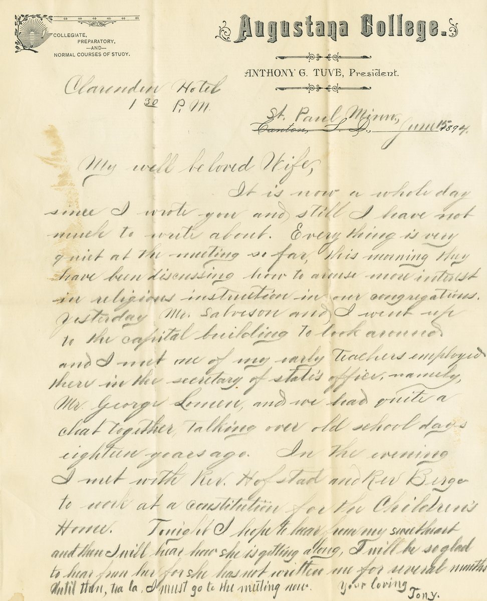 Ctr Western Studies (@augiecws) on Twitter photo A love letter from <a href="/AugustanaSD/">Augustana University</a> President Anthony G. Tuve to his wife, Ida (or Rose, as he called her). Tuve served as president for 26 years (1890-1916), and exchanged letters with Ida throughout and beyond his term. #ArchivesHandwriting #ArchivesHashtagParty A love letter from <a href="/AugustanaSD/">Augustana University</a> President Anthony G. Tuve to his wife, Ida (or Rose, as he called her). Tuve served as president for 26 years (1890-1916), and exchanged letters with Ida throughout and beyond his term. #ArchivesHandwriting #ArchivesHashtagParty