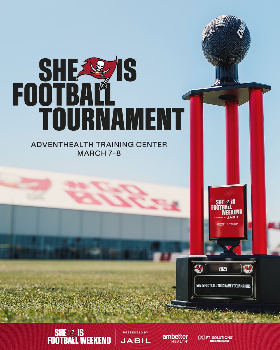 BucsFoundation's tweet photo. Eight of the country's top high school girls flag football teams are competing in a tournament at the @Buccaneers' facility as part of our International Women’s Day celebrations and She is Football Weekend presented by @Jabil 🏈 https://t.co/ivLueJmbsB