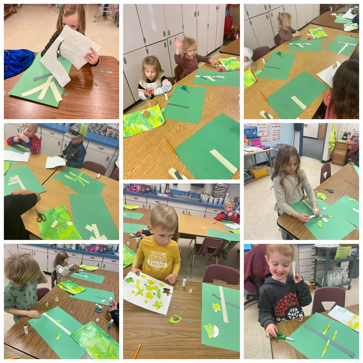 Kindergartners are creating collages in Art in connection to their Plant Labs. #eyestoneiswheretheHEARTis